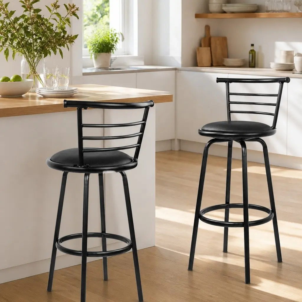 Bar Stools Black Set of 2 Swivel Padded Modern Kitchen Dining Seating Chairs