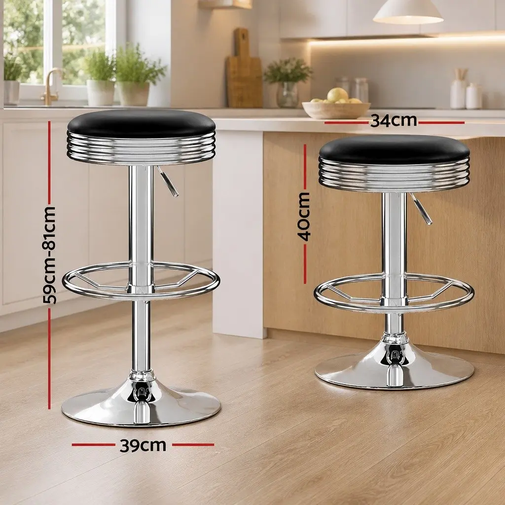 Bar Stools Black Backless Swivel Kitchen Seating PU Leather Chrome Base