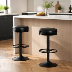 Black Bar Stools with Swivel and Gas Lift - Set of 2