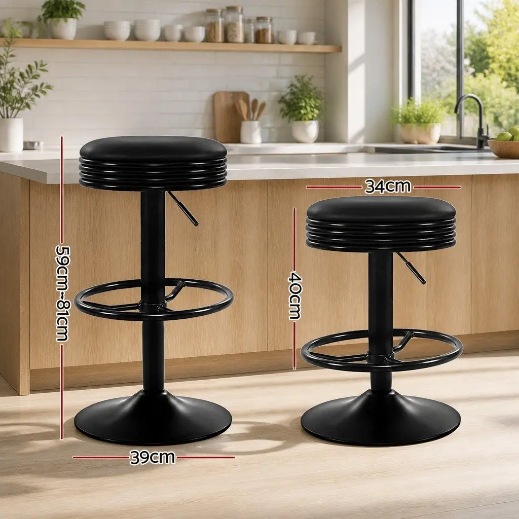 Bar Stools Black Padded Seat Swivel Gas Lift Chrome Base Set of 2