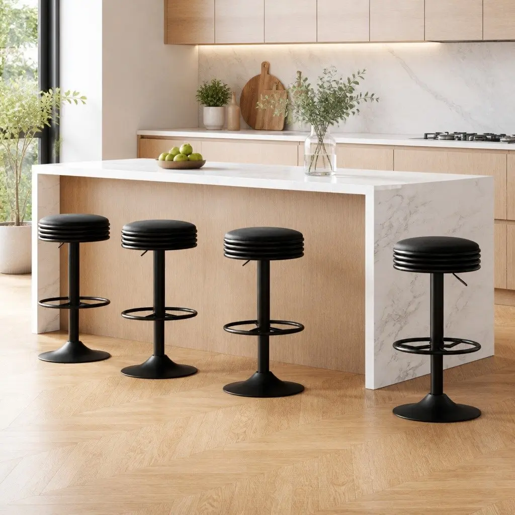 Bar Stools Black Adjustable Height Padded Seat Swivel Set of 4