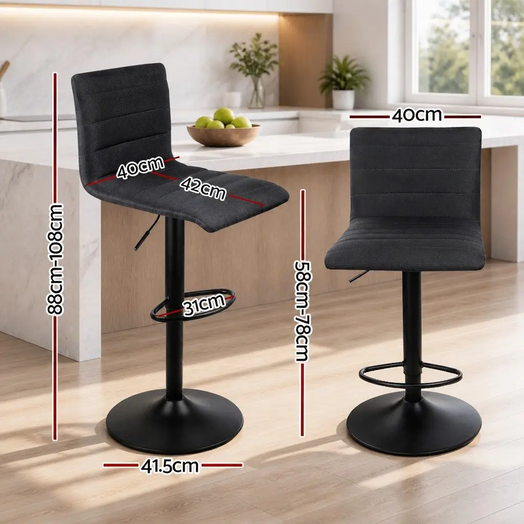 Bar Stools Set of 2 Gas Lift Swivel Kitchen Chair Black Adjustable Height