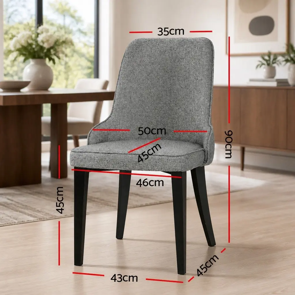 Dining Chairs Grey Fabric High Back Seat Cushion Steel Legs Set of 2