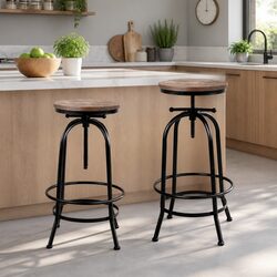 Bar Stools Set of 4 Kitchen Dining Chairs Adjustable Height Swivel Wooden Seat