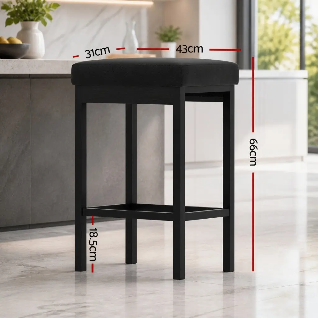 Bar Stools Black Set of 2 PU Seat Metal Frame Reinforced