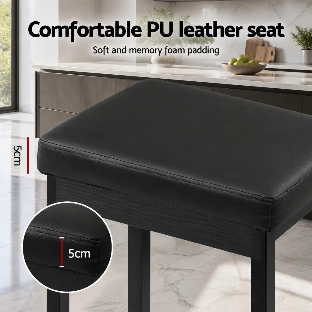 Bar Stools Black Set of 2 PU Seat Metal Frame Reinforced