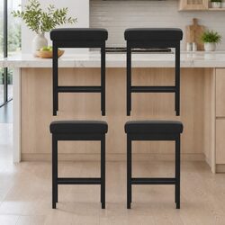 Bar Stools Set of 4 PU Seat Metal Frame Kitchen Counter Dining Chairs Black