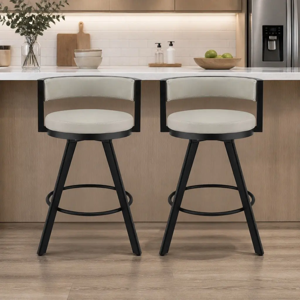Bar Stools Beige 85cm Swivel Padded Seat Metal Frame