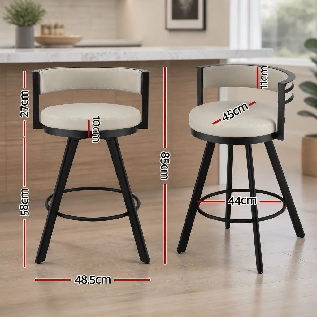 Bar Stools Beige 4 Piece Swivel Kitchen Chair Metal Counter Padded