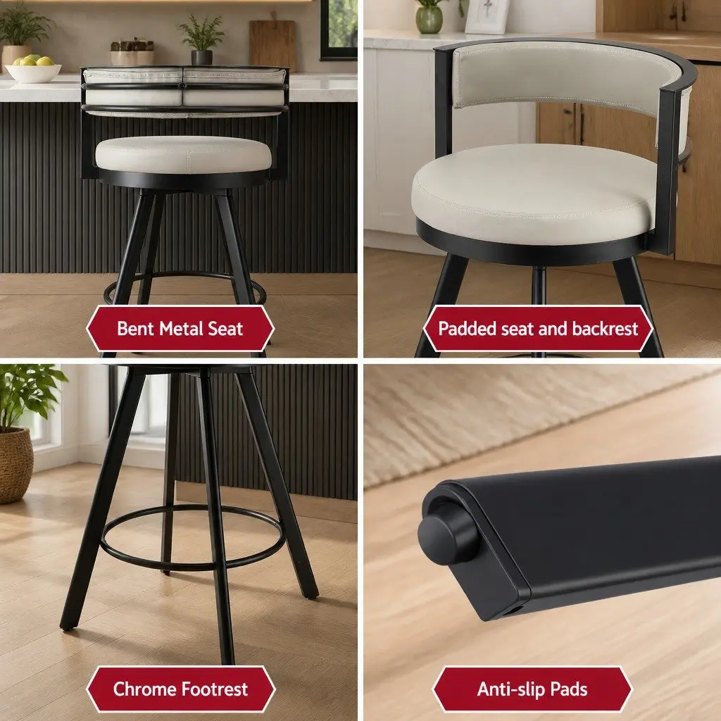 Bar Stools Beige 4 Piece Swivel Kitchen Chair Metal Counter Padded