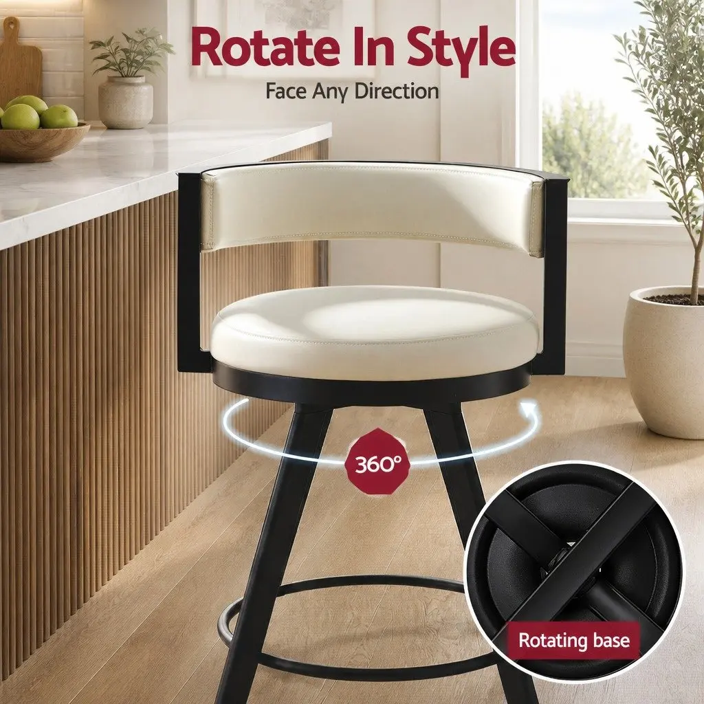 Bar Stools Beige 4 Piece Swivel Kitchen Chair Metal Counter Padded