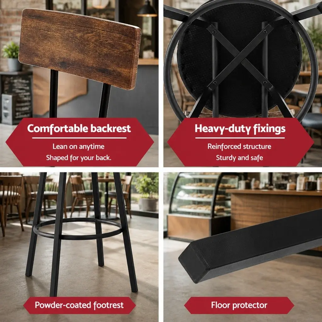 Industrial Bar Stools Black Set of 2 Upholstered Counter Chairs Steel Frame Anti-Slip