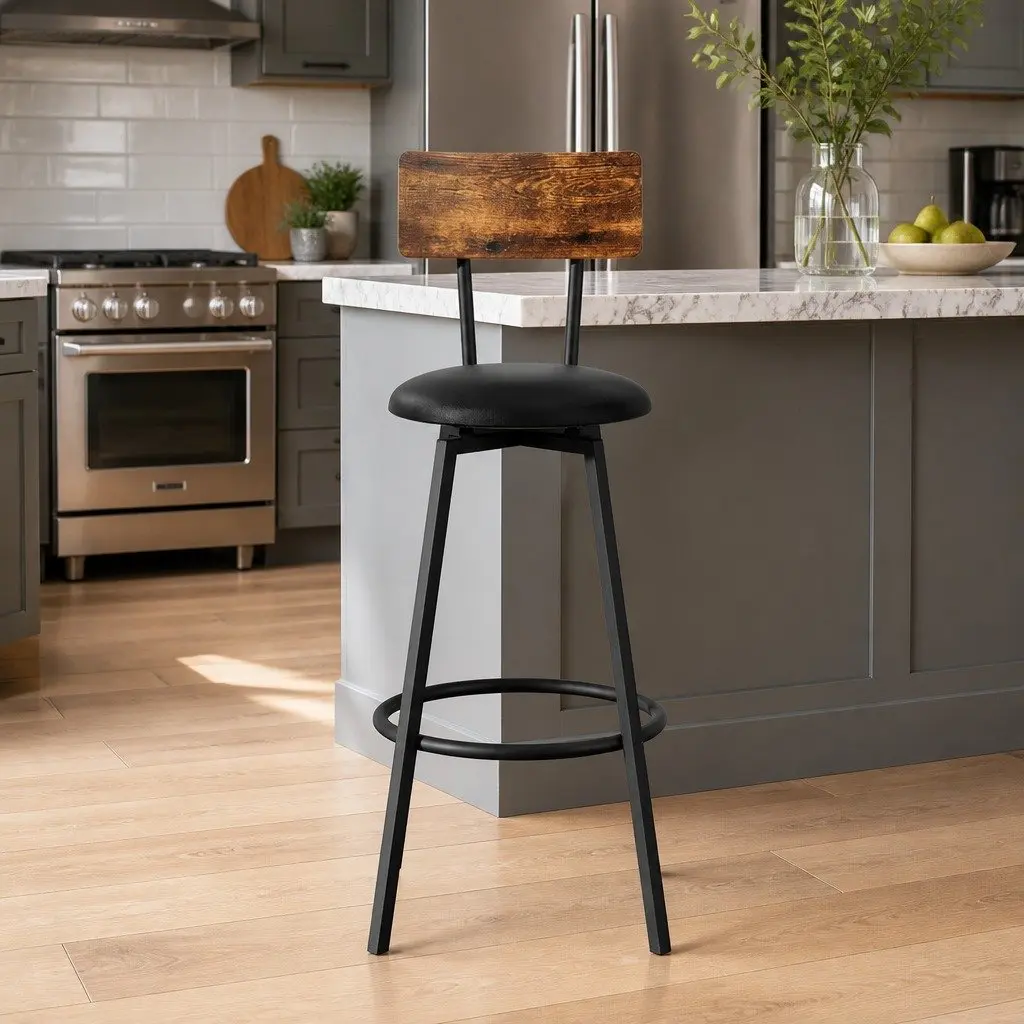 Bar Stools Set of 4 Industrial Upholstered Counter Chairs Steel Frame Anti-Slip
