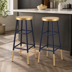Compact Bar Stools Set of 2 with Gilded Round Seat