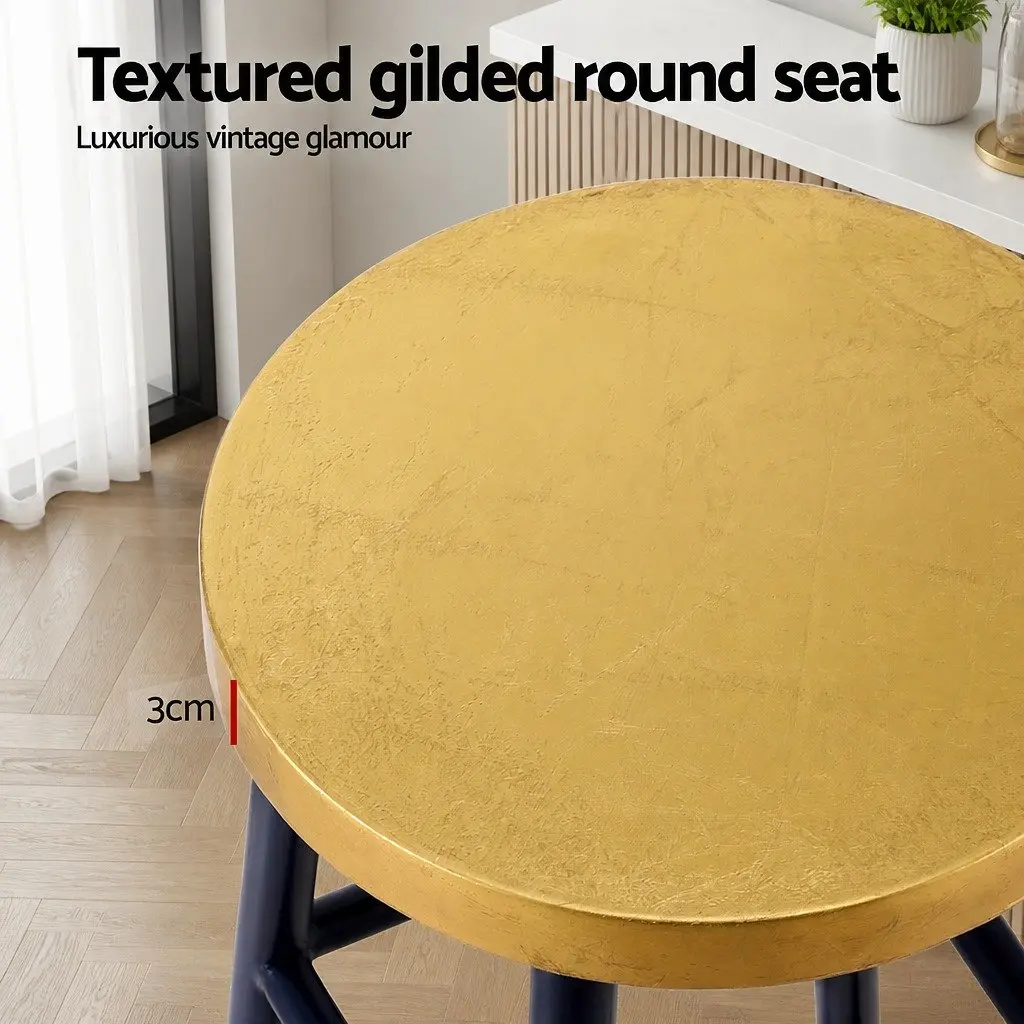 Bar Stools Navy Gold 76cm Two-Tone Modern Kitchen Dining Chair Set of 4