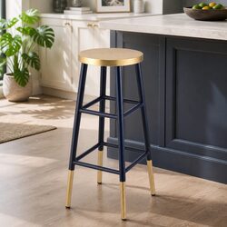 Compact Navy and Gold Bar Stools: Quality Seating
