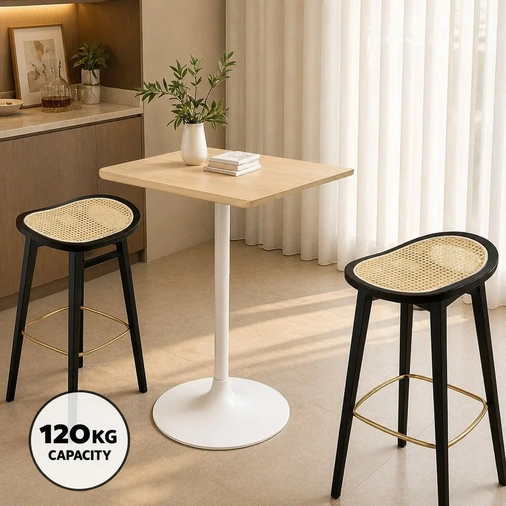 Bar Stools Black Set of 2 Rattan Woven Seat Backless Kitchen Counter Dining Chair