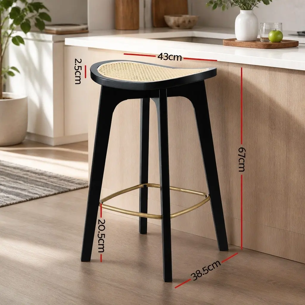 Bar Stools Black 67cm Backless Rattan Seat Bamboo Frame with Metal Footrest