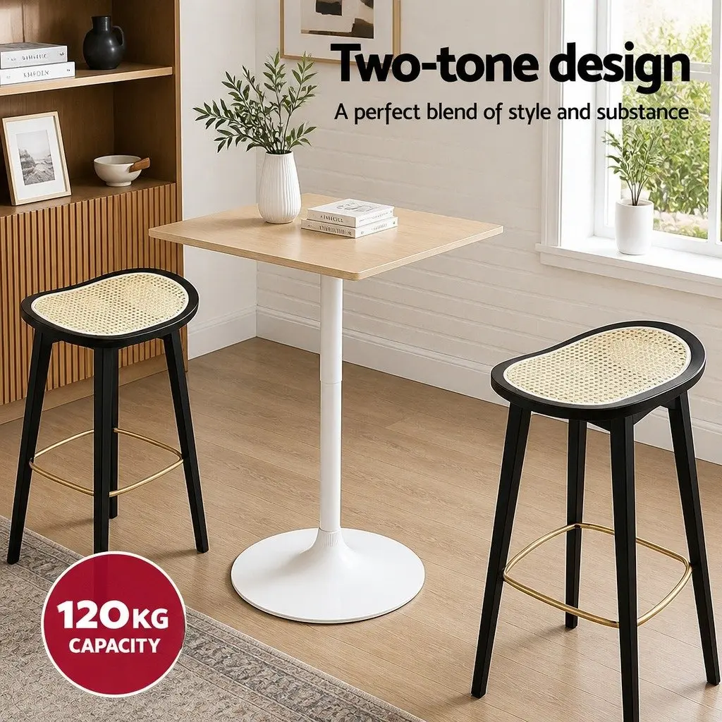Bar Stools Black 67cm Backless Rattan Seat Bamboo Frame with Metal Footrest