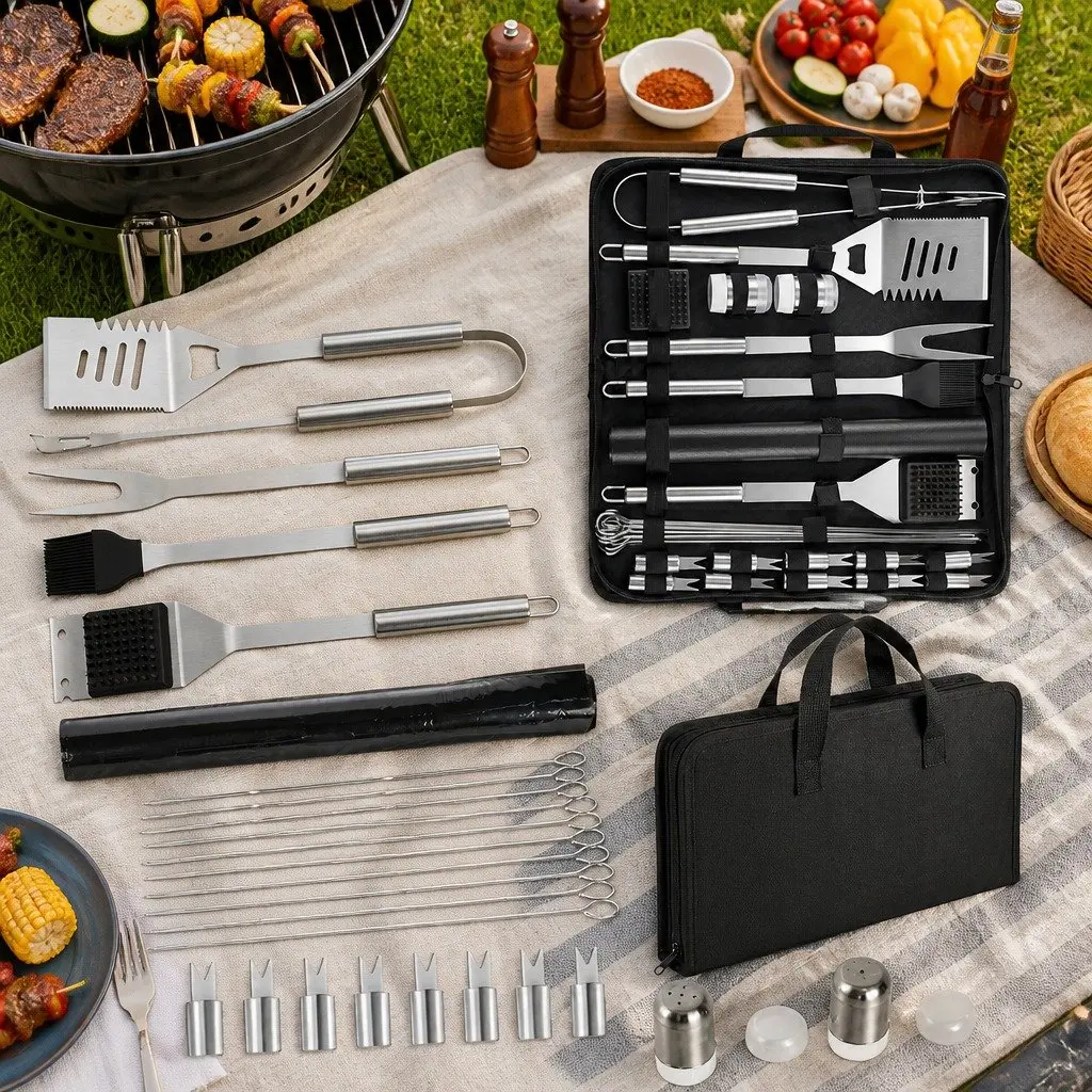 29 Pcs BBQ Tool Set Stainless Steel Grill Utensils Kit Outdoor Cooking Barbecue