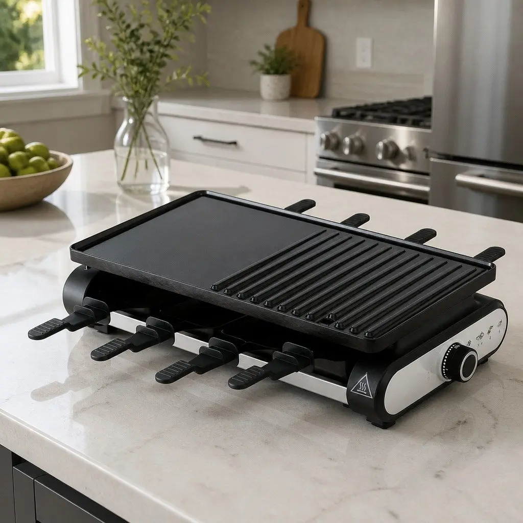 Electric BBQ Grill Grey 1400W Smokeless Indoor Outdoor Cooking 7 Pans Heat Control
