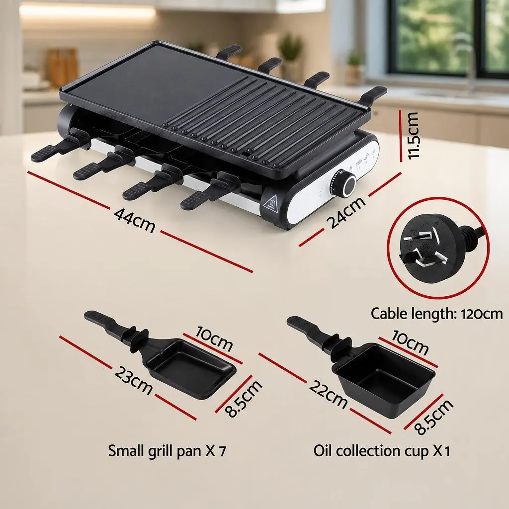 Electric BBQ Grill Grey 1400W Smokeless Indoor Outdoor Cooking 7 Pans Heat Control