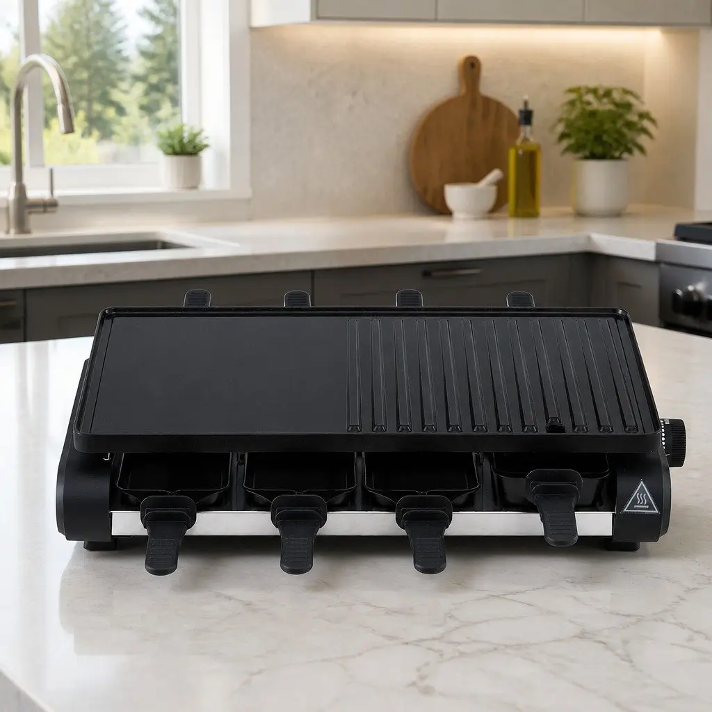 Electric BBQ Grill Grey 1400W Smokeless Indoor Outdoor Cooking 7 Pans Heat Control