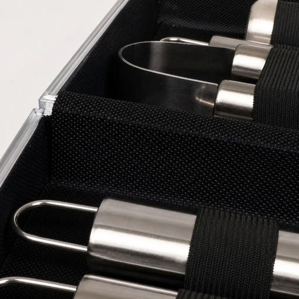 BBQ Tool Set Silver 18 Piece Stainless Steel Grilling Accessories with Aluminium Carry Case