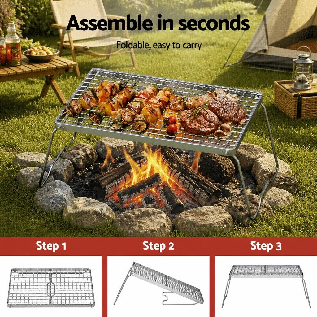 Portable BBQ Grill Charcoal Smoker Foldable Camping Outdoor Cooking Stainless