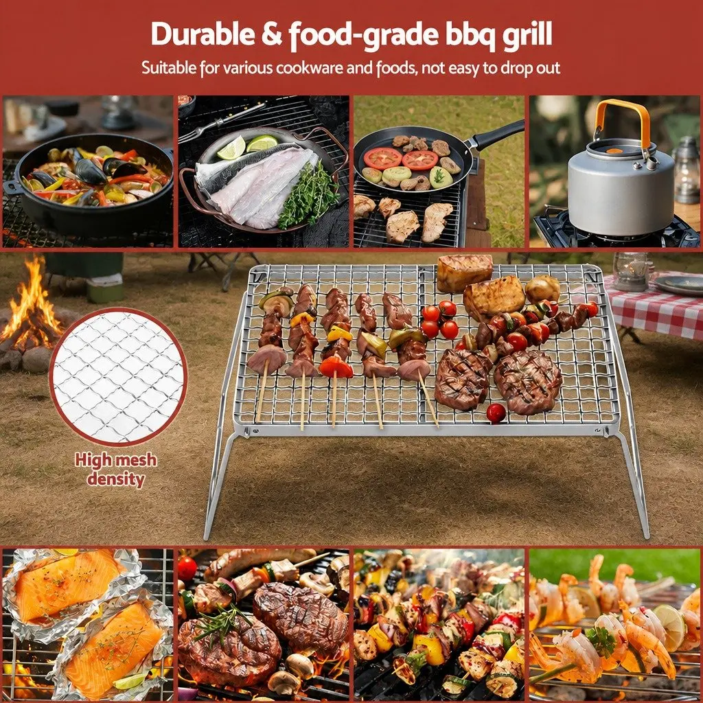 Portable BBQ Grill Charcoal Smoker Foldable Camping Outdoor Cooking Stainless