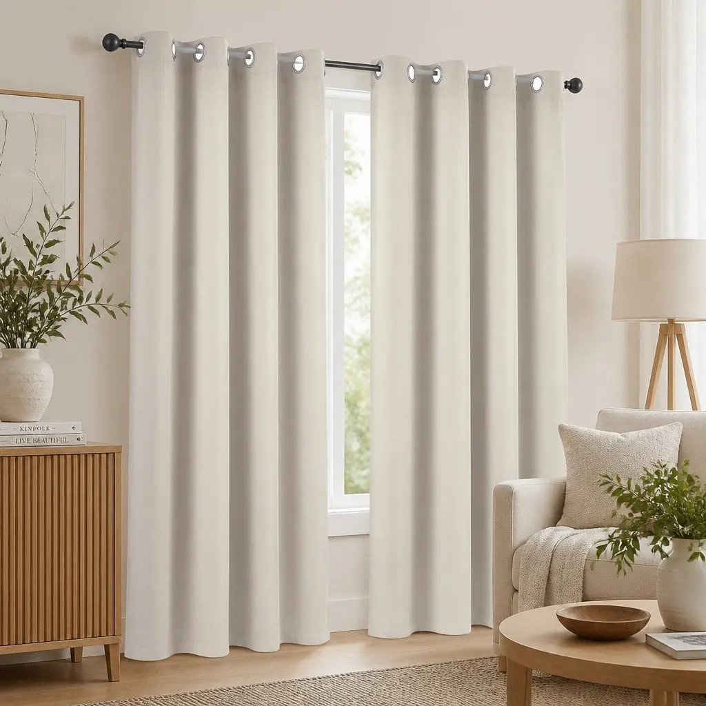 Blockout Curtains Beige 132x160cm Thermal Insulated Eyelet Drapes 2 Panels