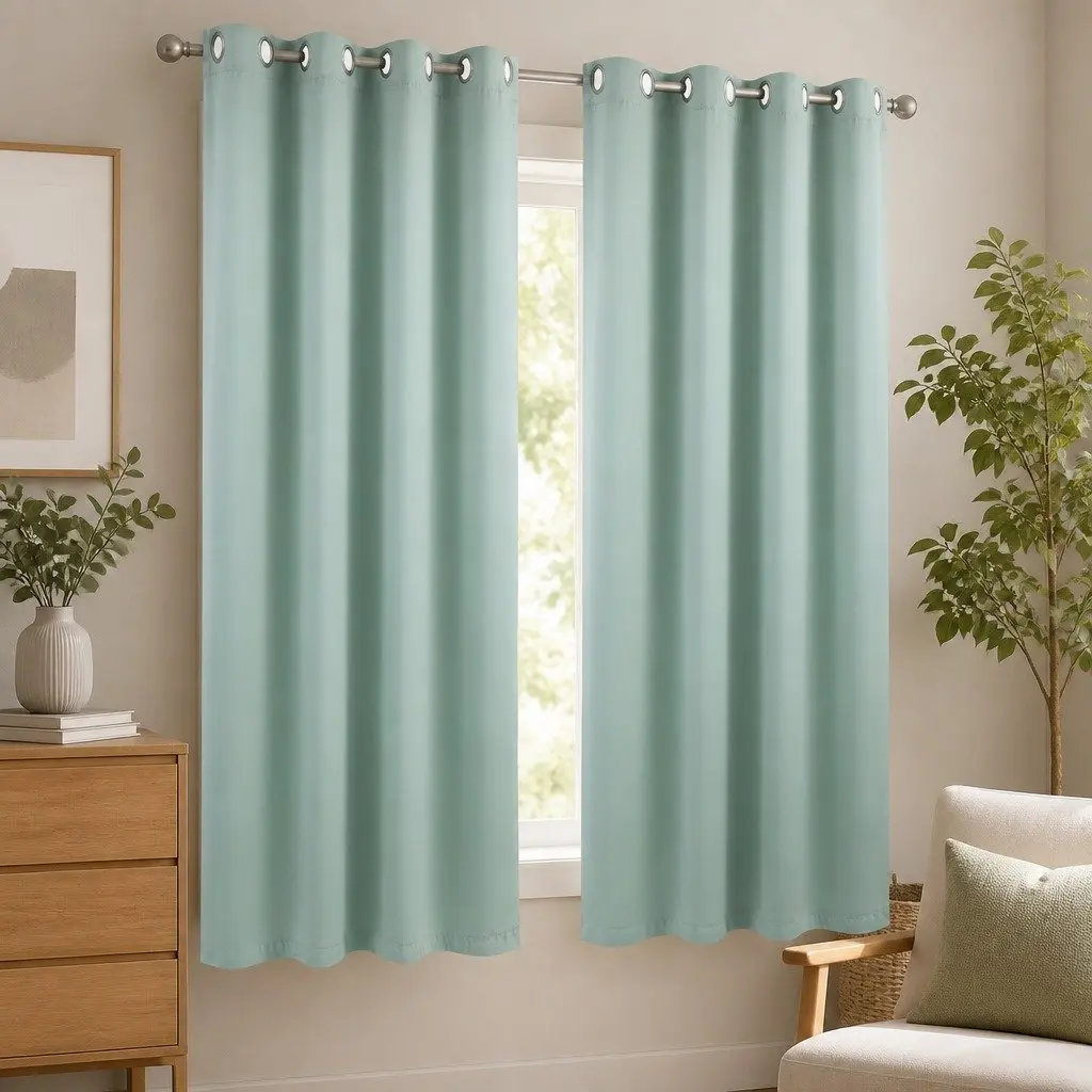 Blockout Curtains Green 132x160cm Thermal Insulated Eyelet Drapes 2 Panels