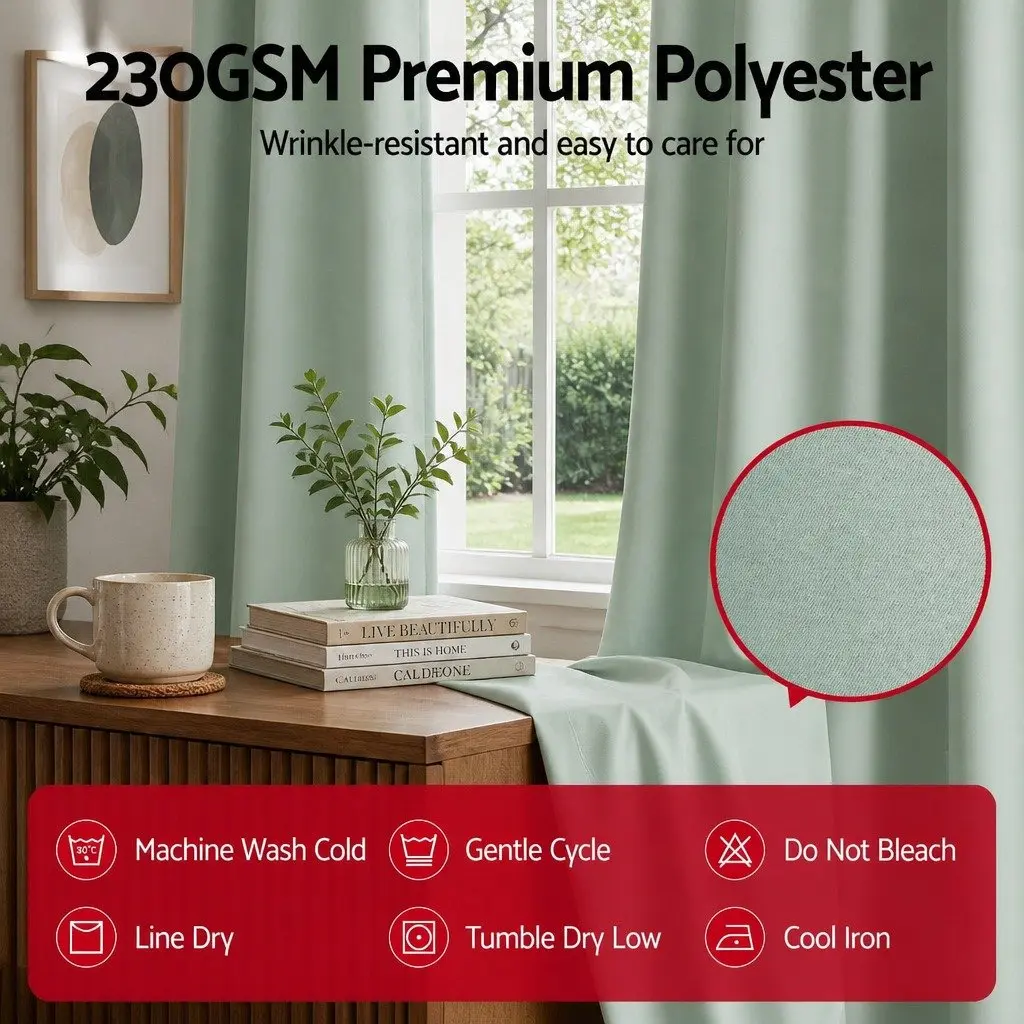 Blockout Curtains Green 132x160cm Thermal Insulated Eyelet Drapes 2 Panels