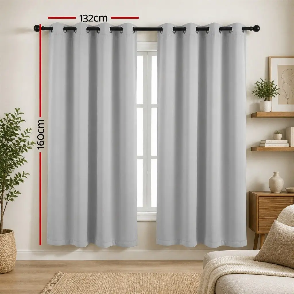 Blockout Curtains Grey 132x160cm Thermal Eyelet Drapes