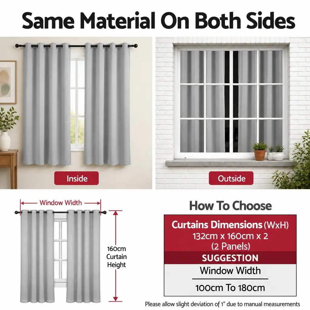 Blockout Curtains Grey 132x160cm Thermal Eyelet Drapes