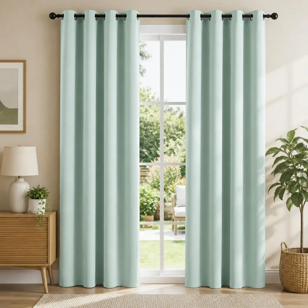 Blockout Curtains 2 Panels 132x213cm Thermal Insulated Eyelet Drapes Green