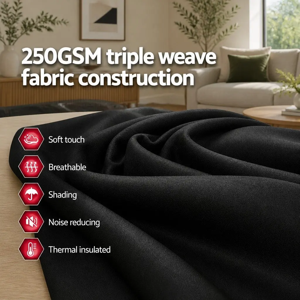 Blockout Curtains Black 140x230cm Eyelet Thermal Noise Reduction 2 Panels
