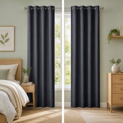 Blockout Curtains Eyelet 140x230cm Charcoal 2 Panels Thermal Noise Reduction