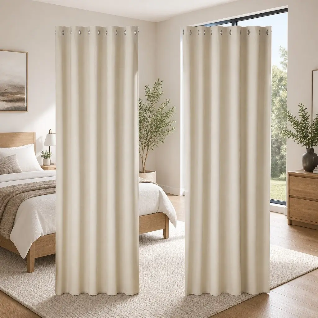 Blockout Curtains Beige 180x213cm Eyelet Thermal Insulation Noise Reduction 2 Panels