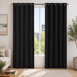 Blockout Curtains Eyelet 180x213cm Black 2 Panels Thermal Insulation Noise