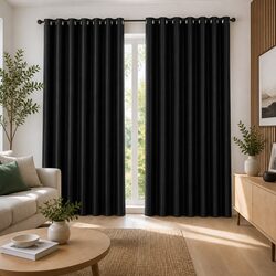 Compact Black Blockout Curtains 300x230cm, Easy to Use