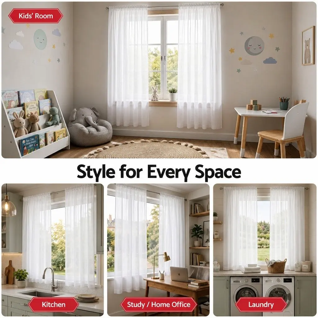 Blockout Curtains White 132x160cm Light Filtering Window Drapes 2 Panels