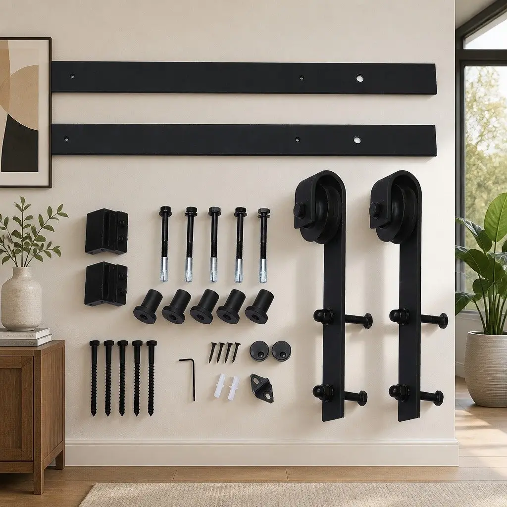 Sliding Barn Door Track Kit Black 1.83M Heavy-Duty Construction