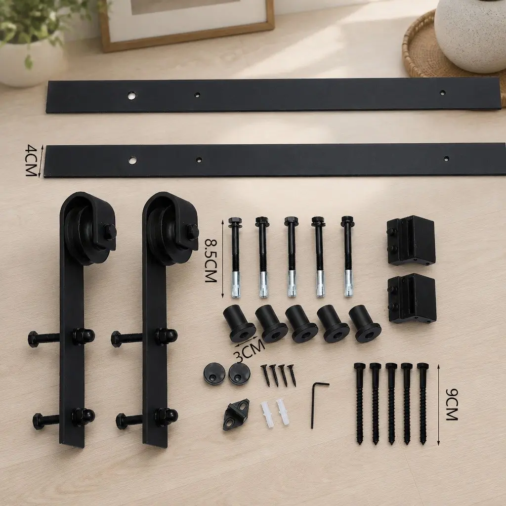 Sliding Barn Door Track Kit Black 1.83M Heavy-Duty Construction