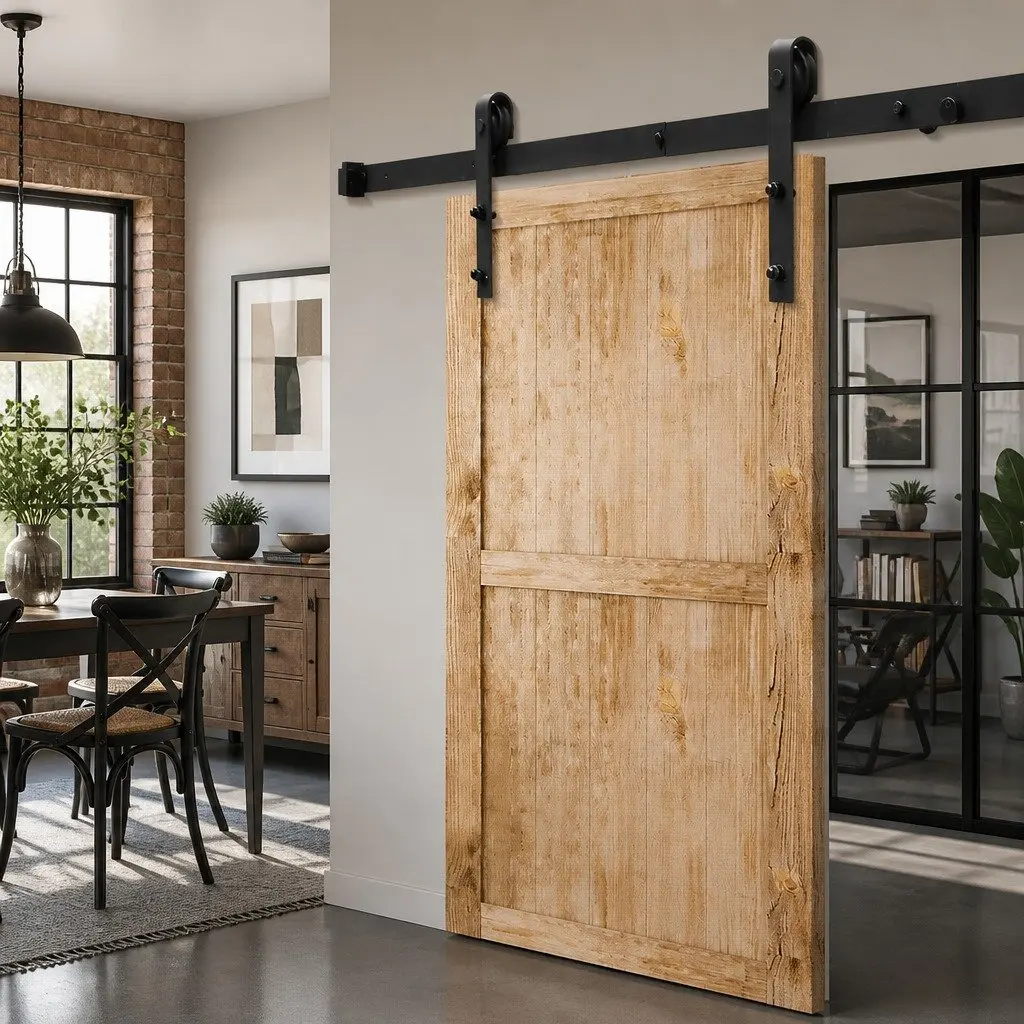 Sliding Barn Door Track Kit Black 1.83M Heavy-Duty Construction