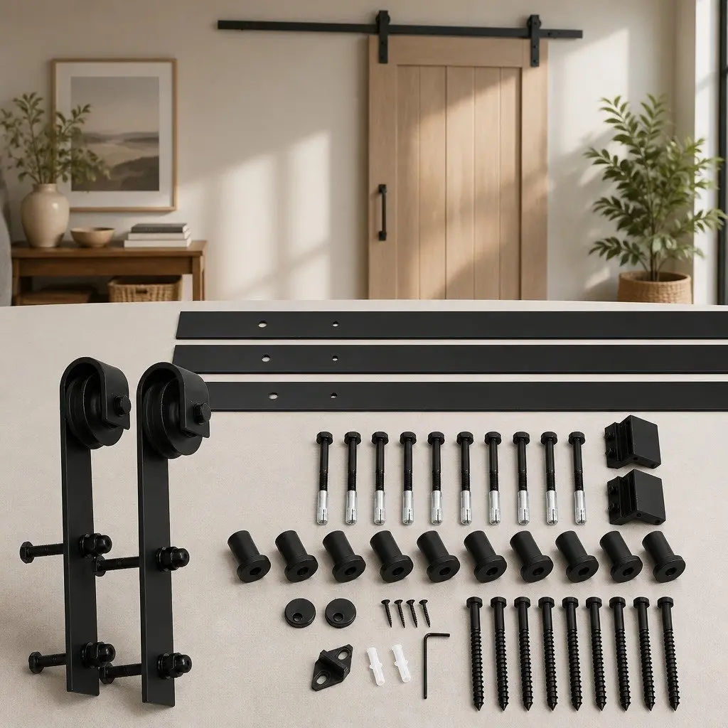 Sliding Barn Door Track Kit Black 3.66M Heavy-Duty Construction Double Door Hardware Rail Rollers