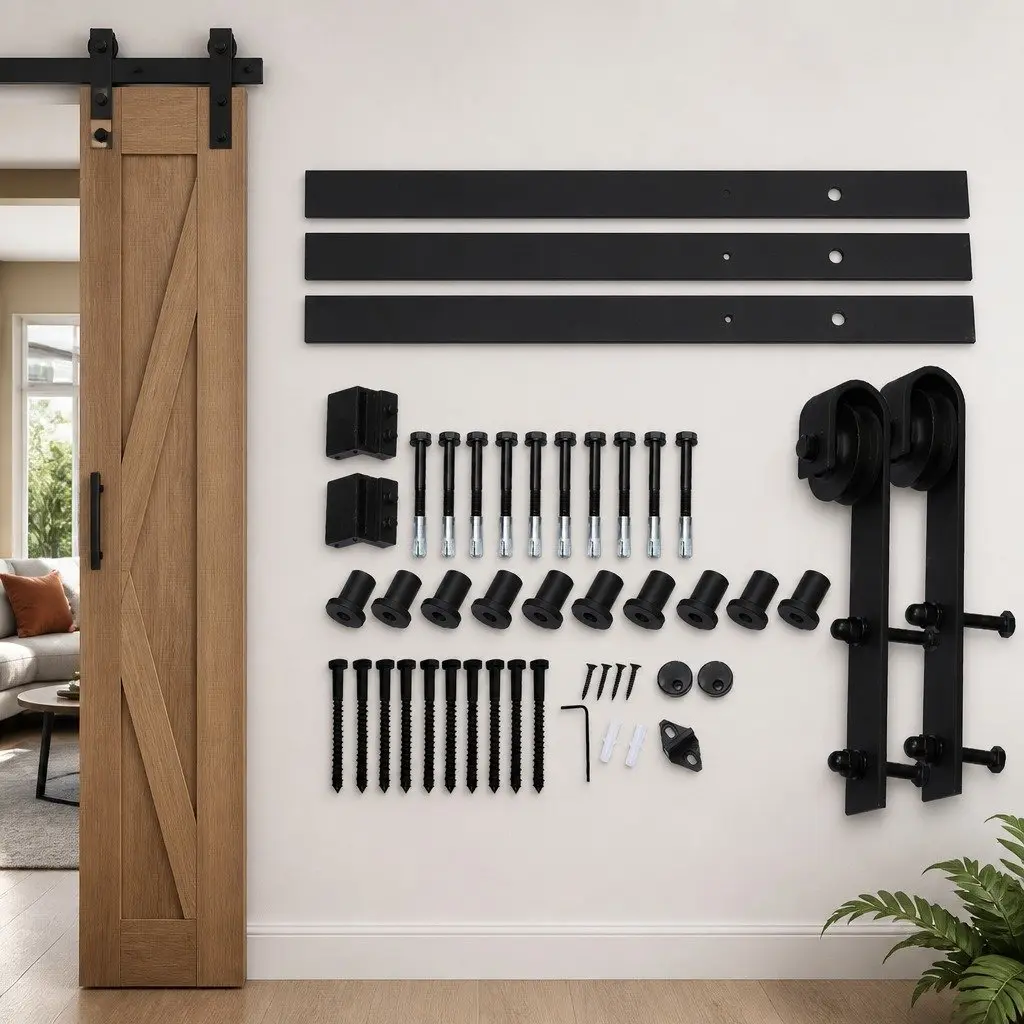 3.66M Sliding Barn Door Track Kit Double Door Hardware Rail Rollers Kit