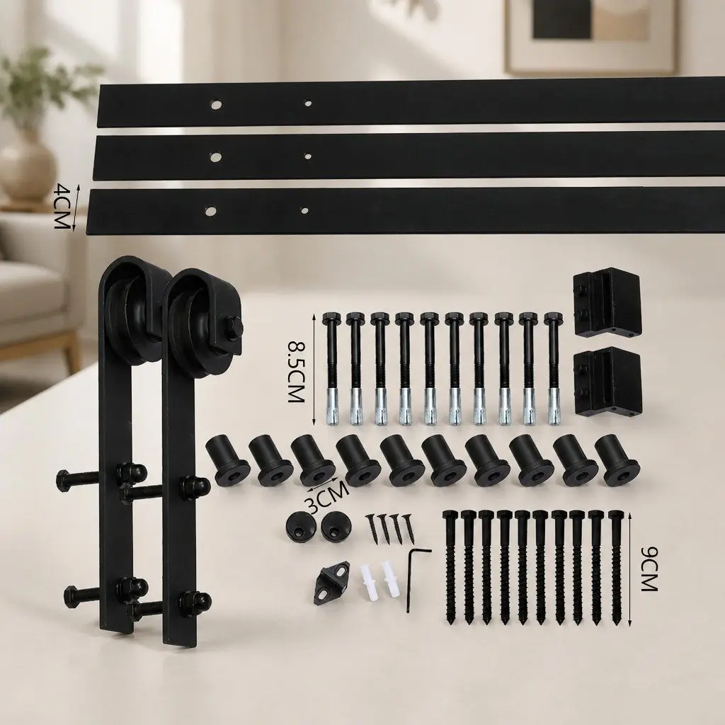 3.66M Sliding Barn Door Track Kit Double Door Hardware Rail Rollers Kit