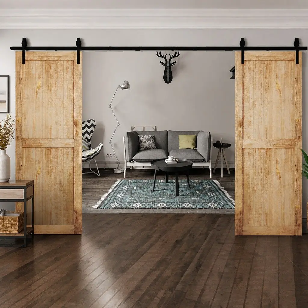 3.66M Sliding Barn Door Track Kit Double Door Hardware Rail Rollers Kit
