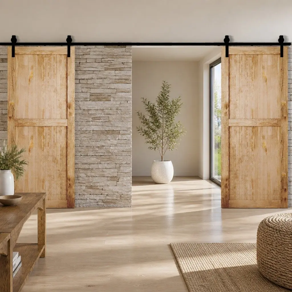 3.66M Sliding Barn Door Track Kit Double Door Hardware Rail Rollers Kit